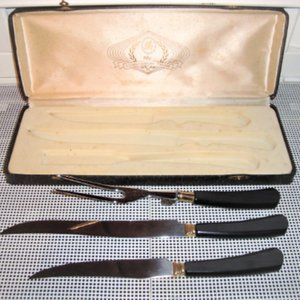 Antique Bakelite Glo Hill CARVING SET Knife Set w/ Box Hand Carving Signed GH Co